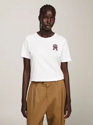 Camiseta moderna com gola redonda e monograma TH