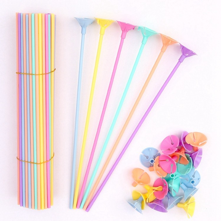 (100er Set) 42cm Luftballon Ständer Ballon Stange Stab Halterung - Assortiert