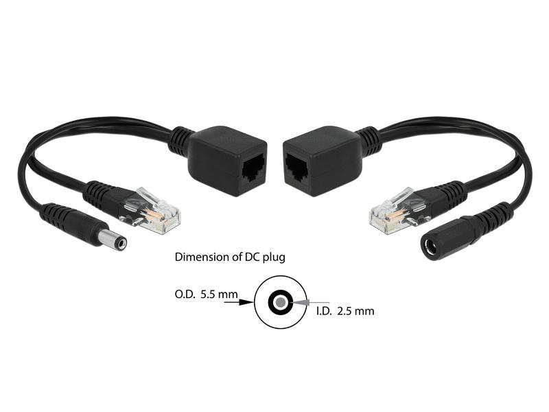 Delock PoE Converter Passives Adapter Set RJ45, DC 5.5 x 2. Delock Passives PoE Adapter Set RJ45 DC 5.5 x 2.5 mm