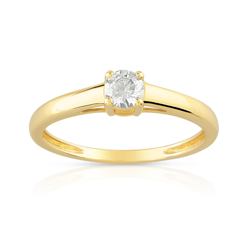 Bague solitaire or 750 jaune diamant 25/100e de carat