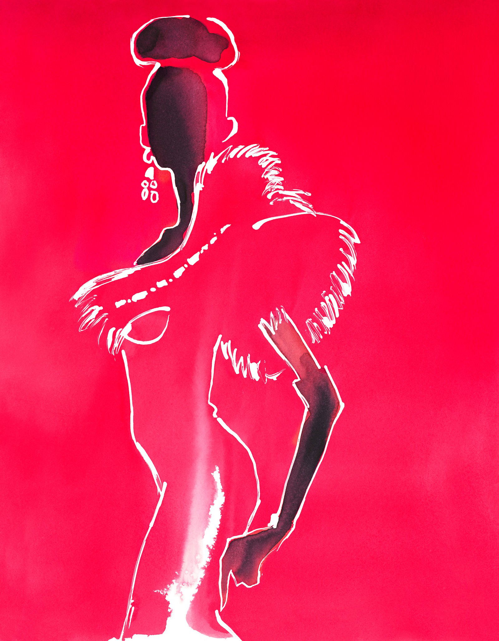 Couture Red Valentino dress with evening gloves by Eduard Erlikh - Limited Edition. Edition of: 150. Signed.