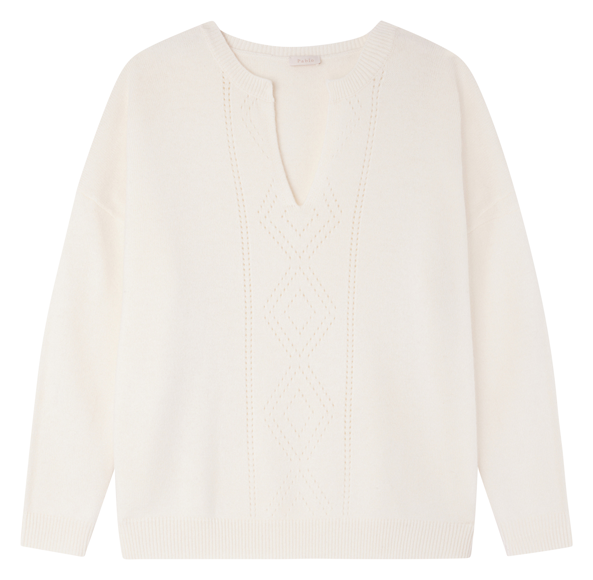 JULICIA - Pull droit col V en laine | Beige