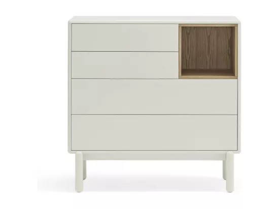 Corvo - Commode 4 tiroirs 1 niche en bois L90xH90cm : Couleur - Blanc