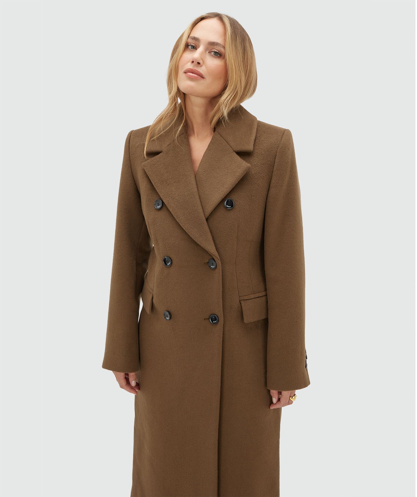 JV-REBECCA regular mantel met wol - khaki melange