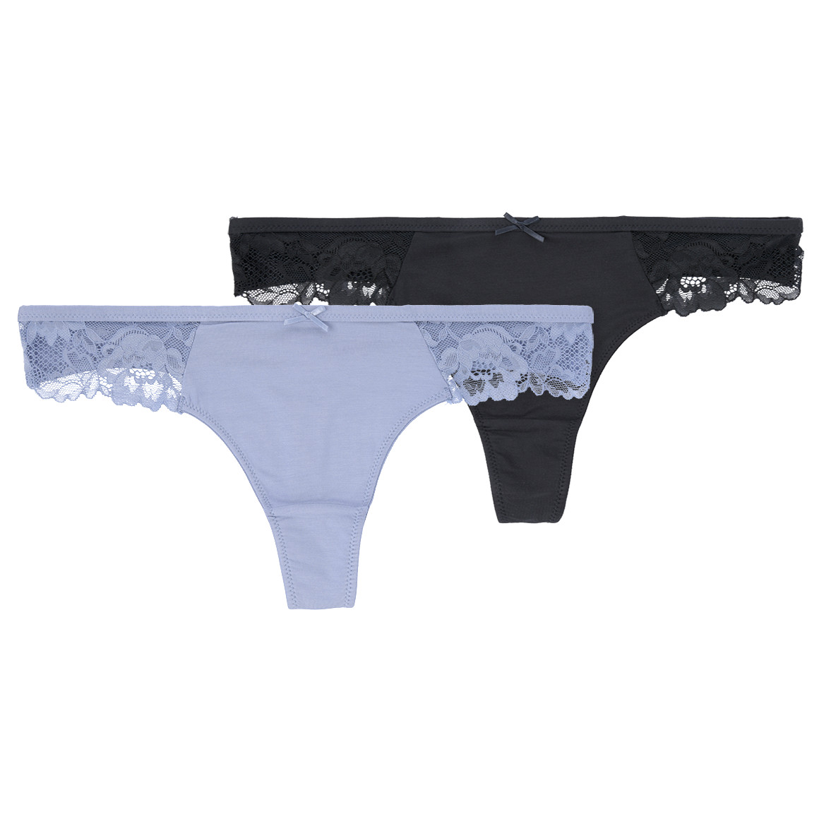 Gina Benotti 2 Damen Strings mit Spitzeneinsatz hellblau / dunkelblau