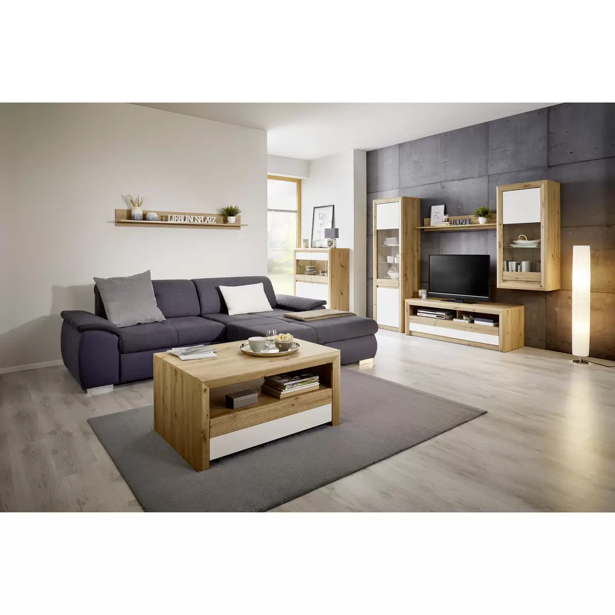 Vitrine Kashmir weiss,Artisan Eiche