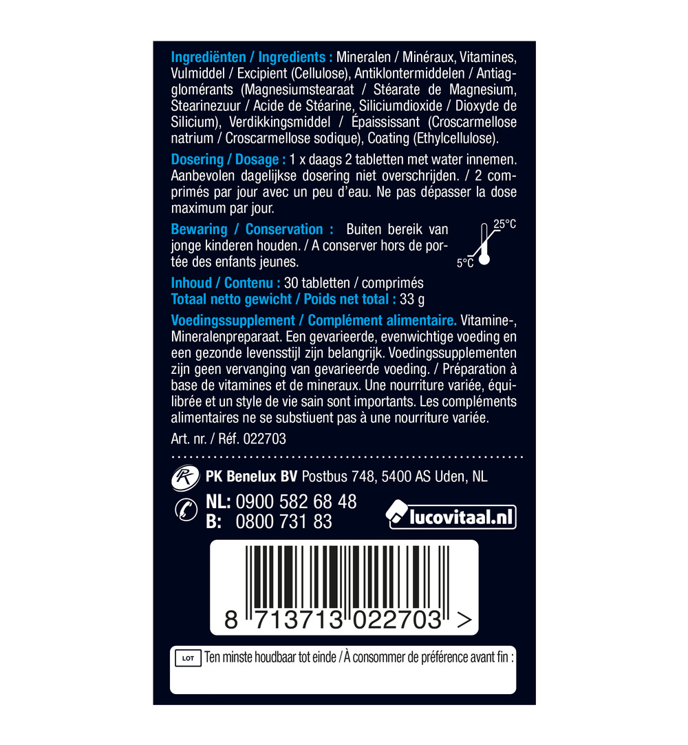 Lucovitaal Magnesium, Vitaminen & Mineralen Compleet (30 tabletten)