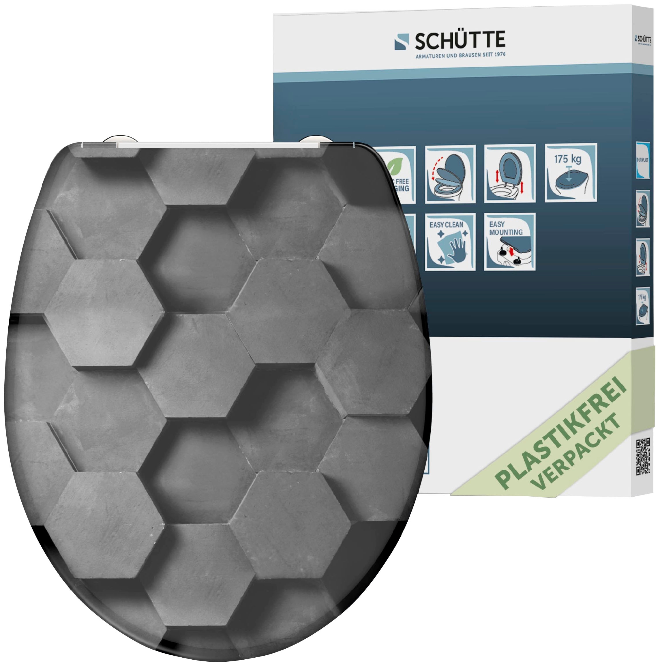Schütte WC-Sitz »Grey Hexagons« Duroplast, mit Absenkautomatik und Schnellverschluss