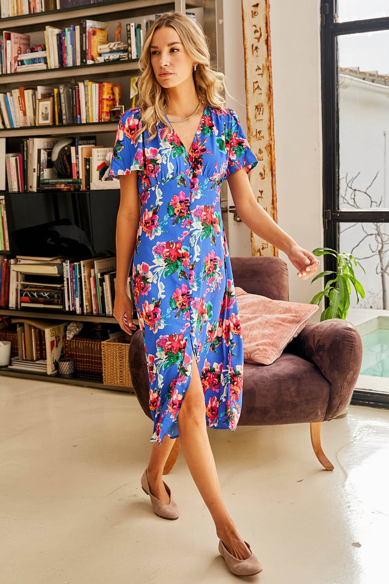 Vestido Klein com botões na frente - Azul escuro
