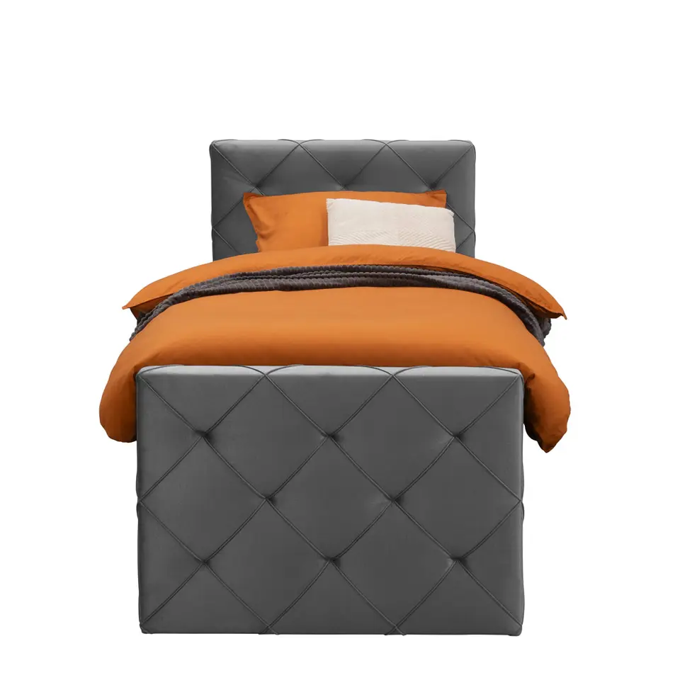 Boxspring met voetbord Liv geruit - grijs - 90x200 cm - vierkante poot