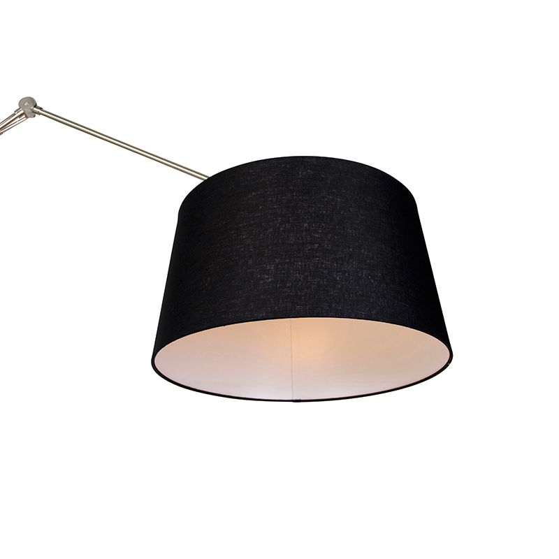 Moderne vloerlamp staal met kap zwart linnen 45 cm - Editor