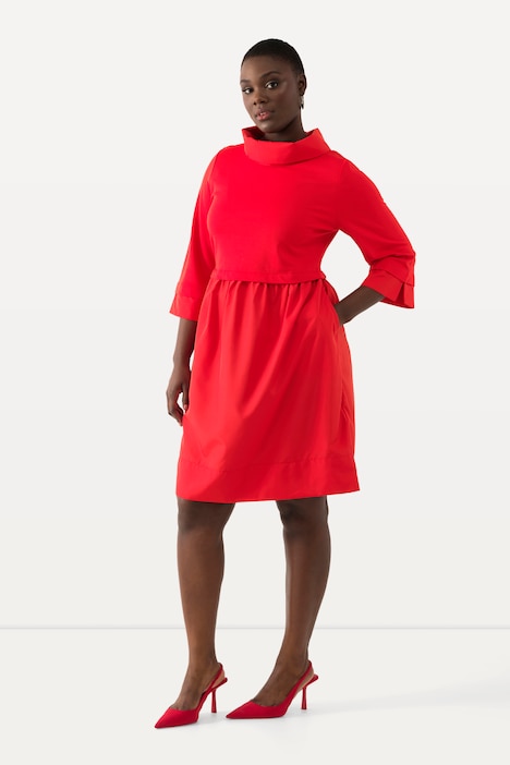Kleid, Lagenlook, A-Linie, Stehkragen, 3/4-Arm