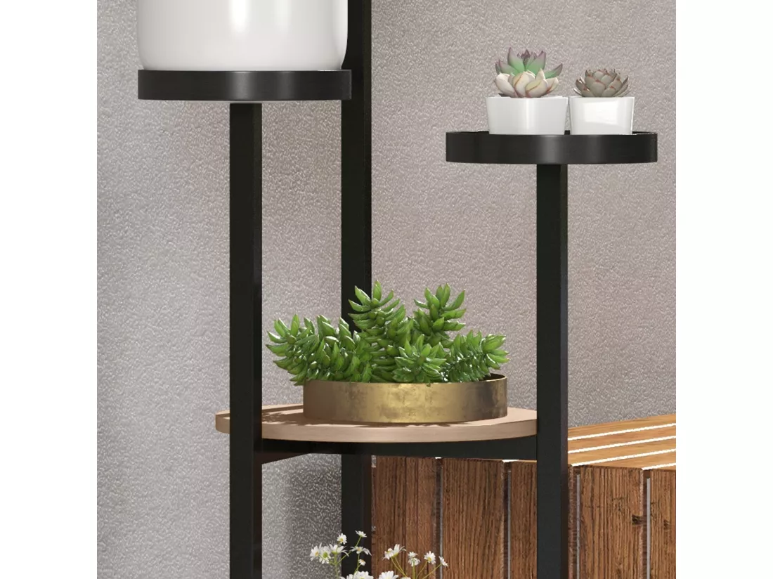 Étagère à plantes en bois étagères rondes 5 niveaux acier bois