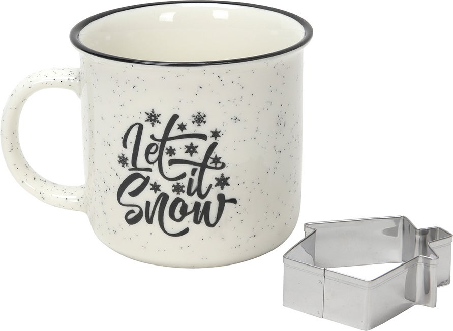 Mok let it snow met uitsteekvorm wit 400 ml 2-delig