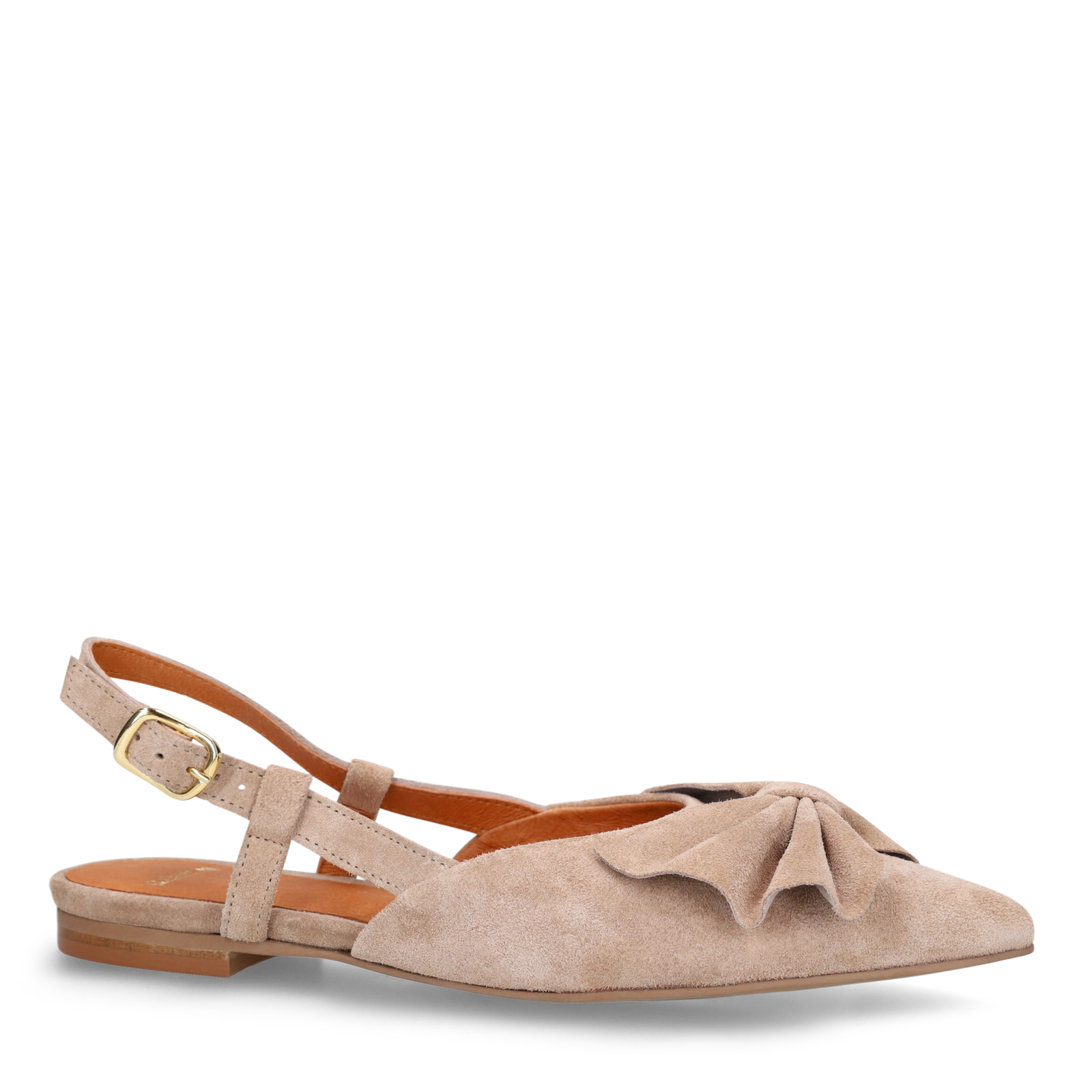 Taupe suède slingbacks met strik