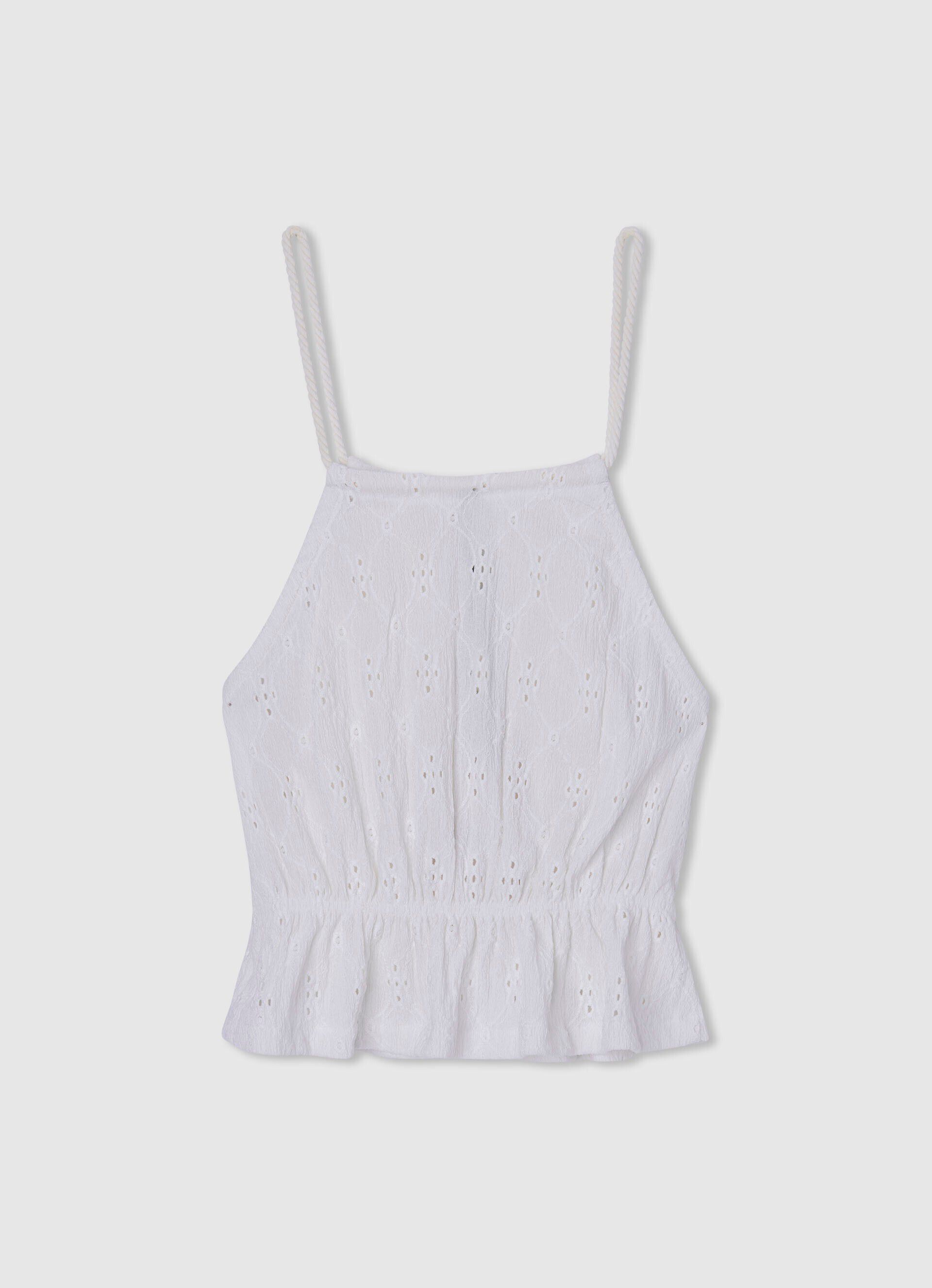 Regata com detalhes vazados - branco mousse
