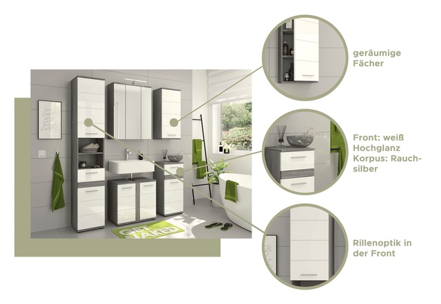 welltime Hängeschrank »LUCCA, TOPSELLER!, Breite 35cm, 1 Tür (TA wechselbar), 2 Einlegeböden« Badmöbel, Badschrank, Schrank, Wandschrank, Bad, Badezimmer