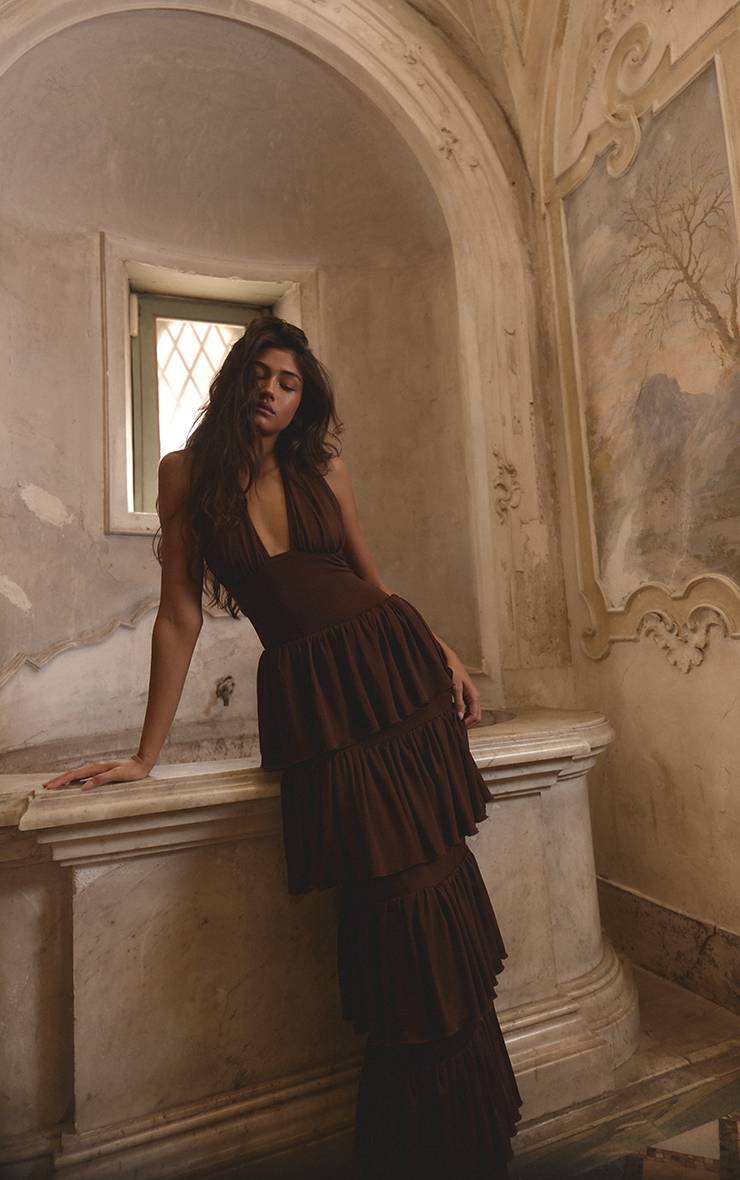 Chocolate Brown Body Coordonné Plt Label Bustier Froncé En Jersey Fluide