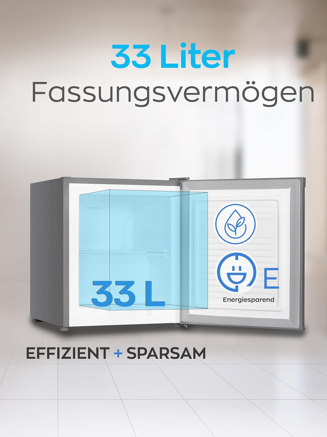 Heinrich´s Mini Gefrierschrank 33L -18°C klein kompakt leise:40db Gefrierbox; wechselbarer Türanschlag; mini Tiefkühltruhe Tiefkühlschrank,perfekt für Büro Camping Outdoor (Edelstahl/Inox)