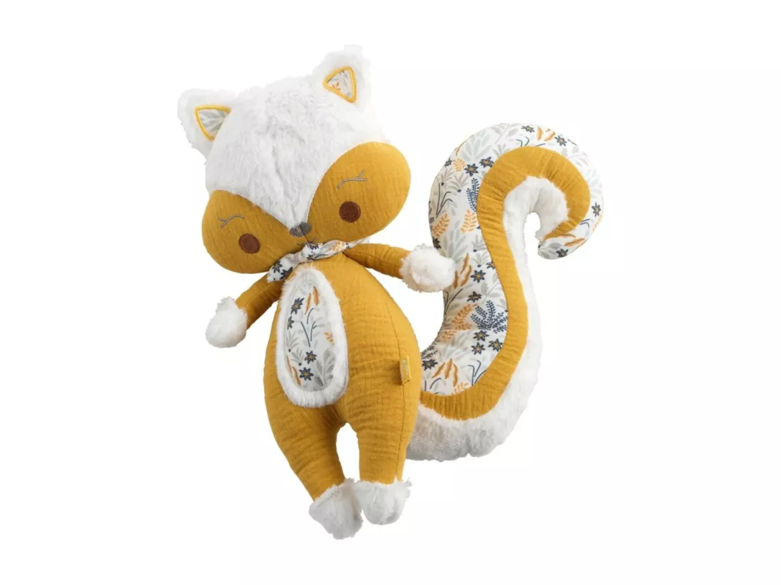 Doudou écureuil en velours jaune foncé
