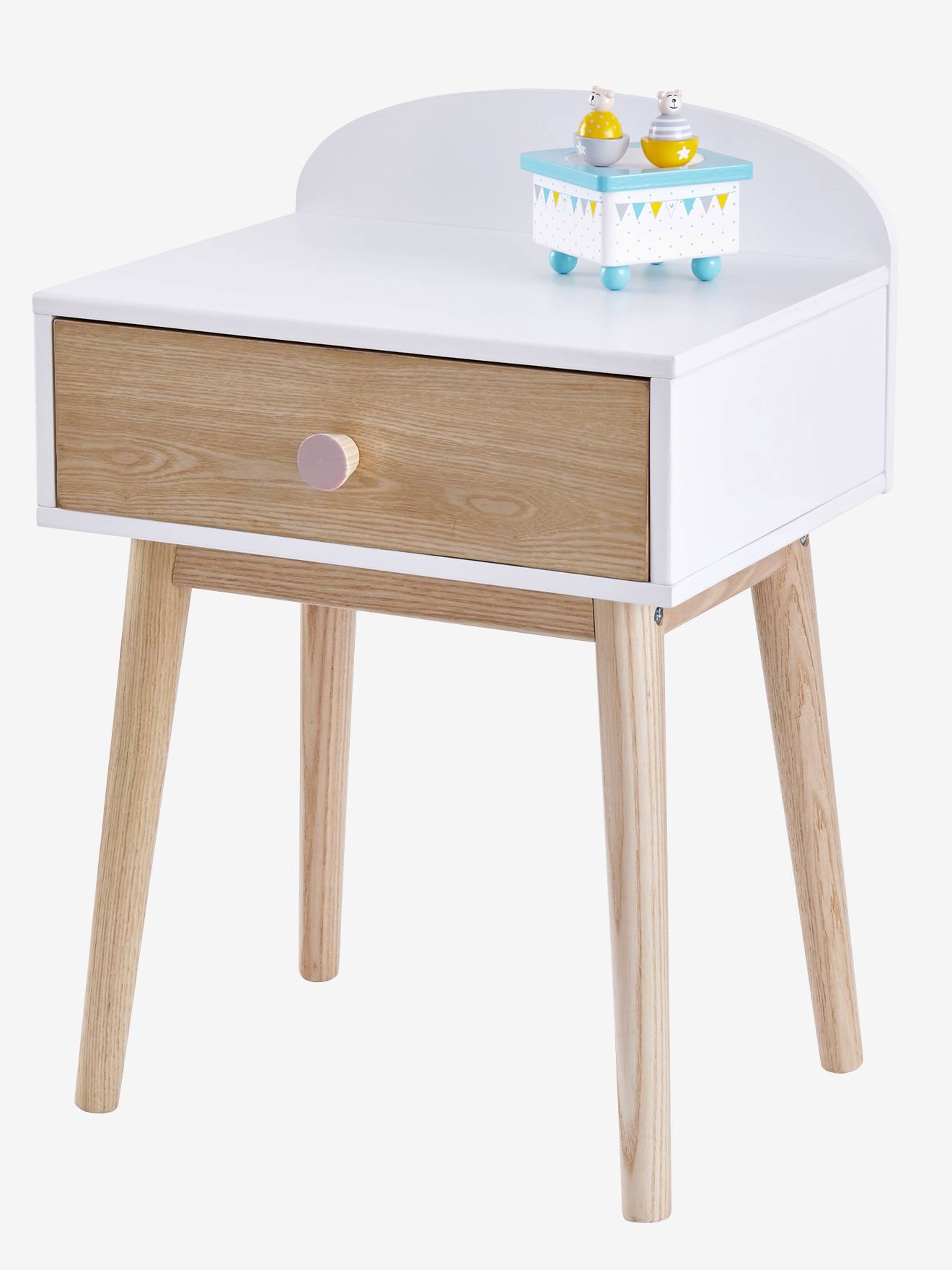 Mesa de cabeceira com puxadores personalizáveis. Confetti média, branca lisa com motivos.