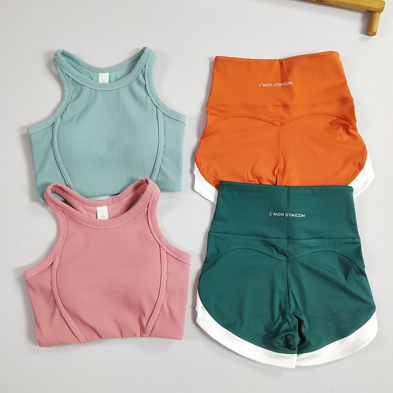 Runyz - Effen racerback sportbeha / Hoge taille contrasterende rand fietsbroek
