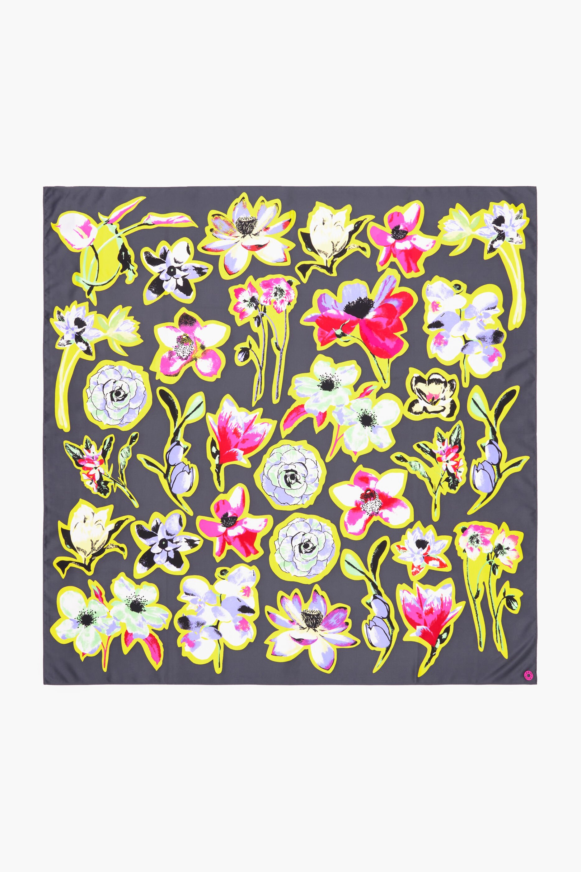 Lenço floral cinza escuro