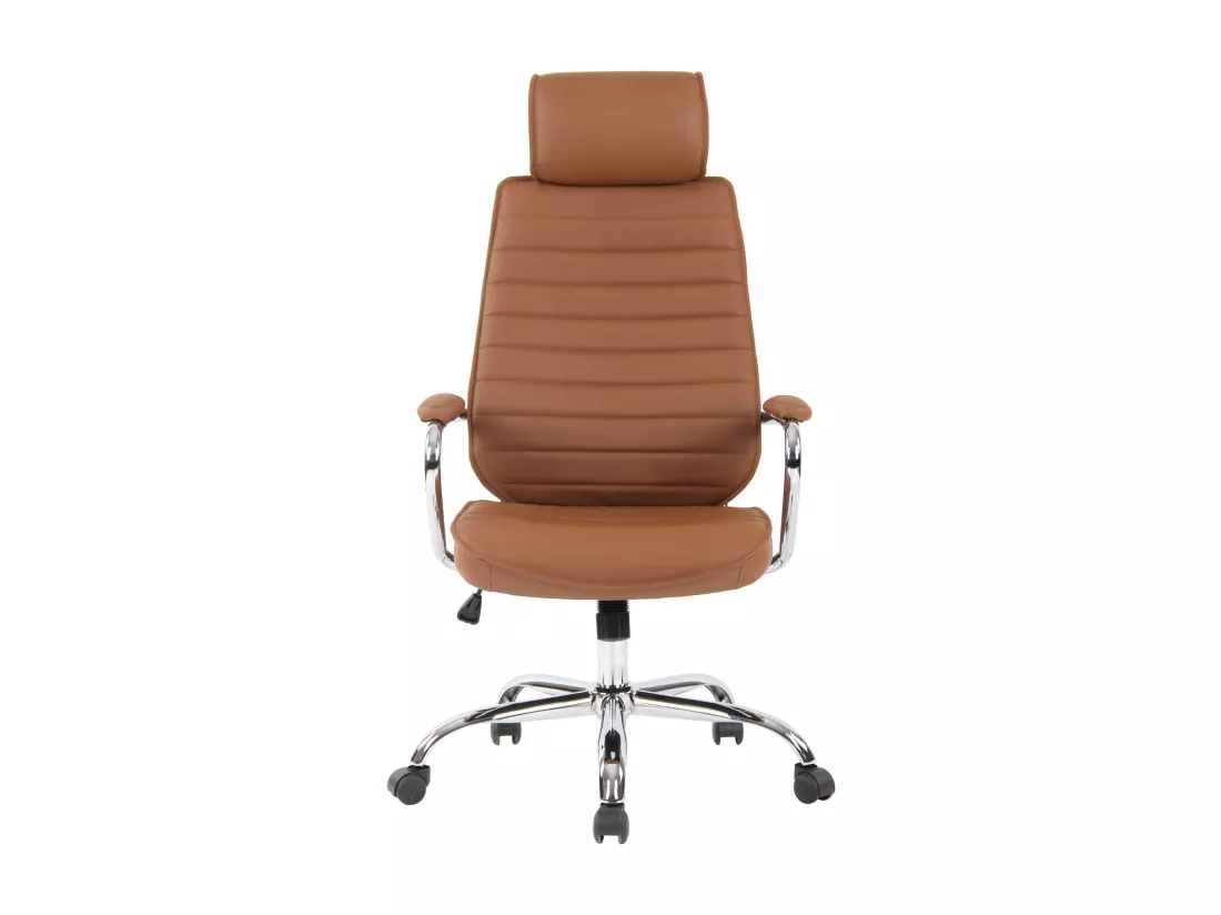 Chaise de bureau - Véritable cuir & Métal chromé - Marron clair - Rako