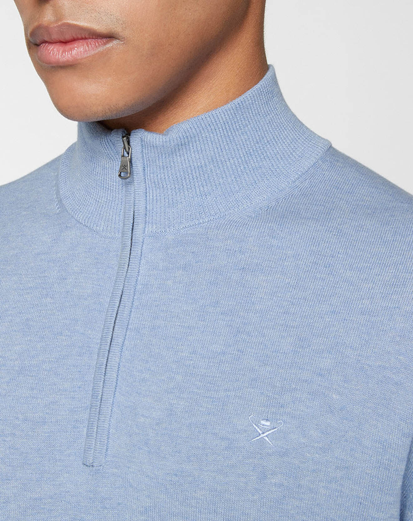 Hackett London Pull en Soie mélangée col camionneur bleu ciel