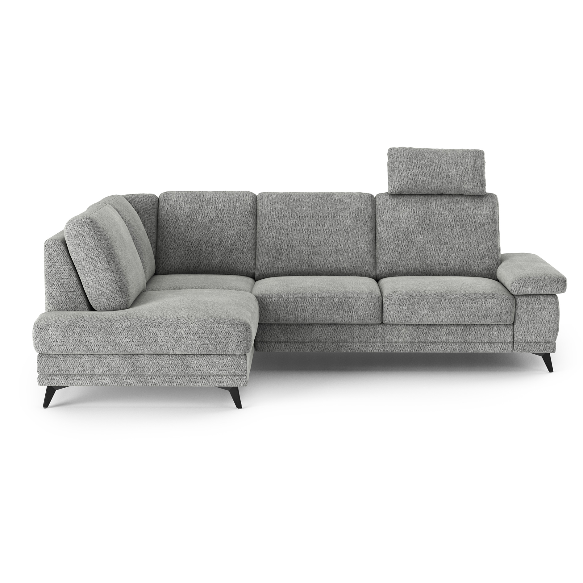 Ecksofa - platin - Liegefunktion und Bettkasten - Ottomane links