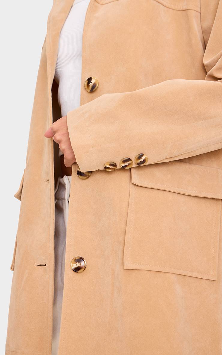 Beige Manteau Blazer Long Oversize En Synthétique