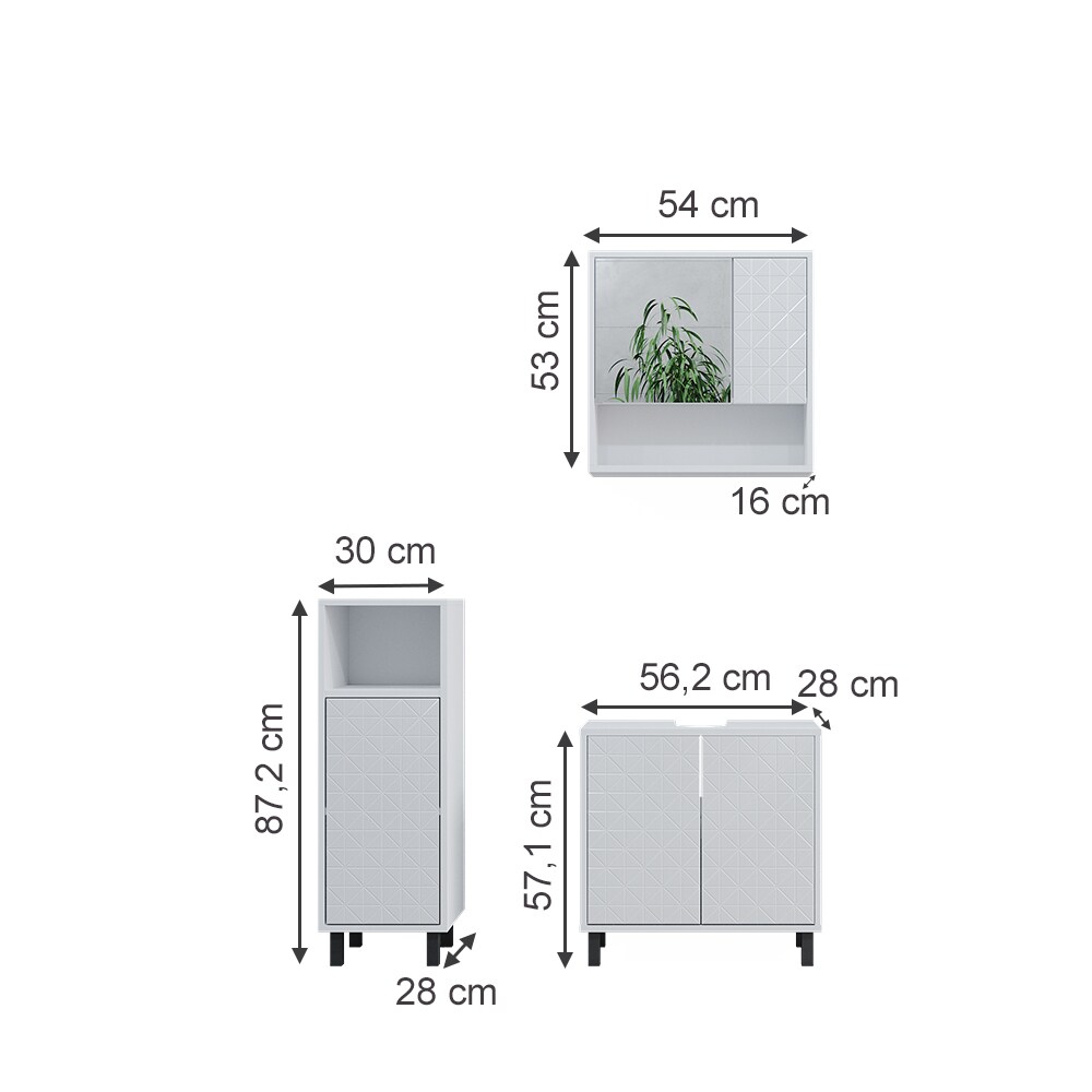 Vicco Badmöbel-Set Agasta weiß, Badezimmerschränke 3D Optik