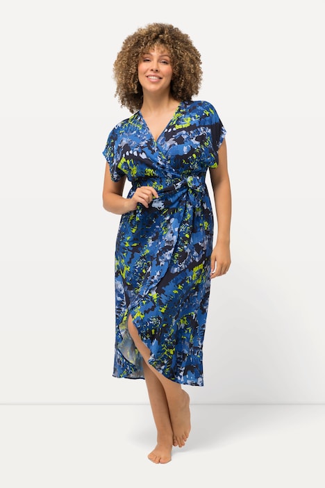 Wickel-Kaftan, Volantsaum, Rundhals, Halbarm