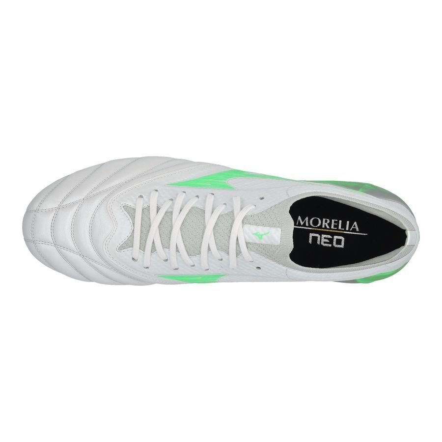 Mizuno Morelia Neo IV Beta Elite FG/AG Frontier - Blanc/Vert Néon/Cool Gray
