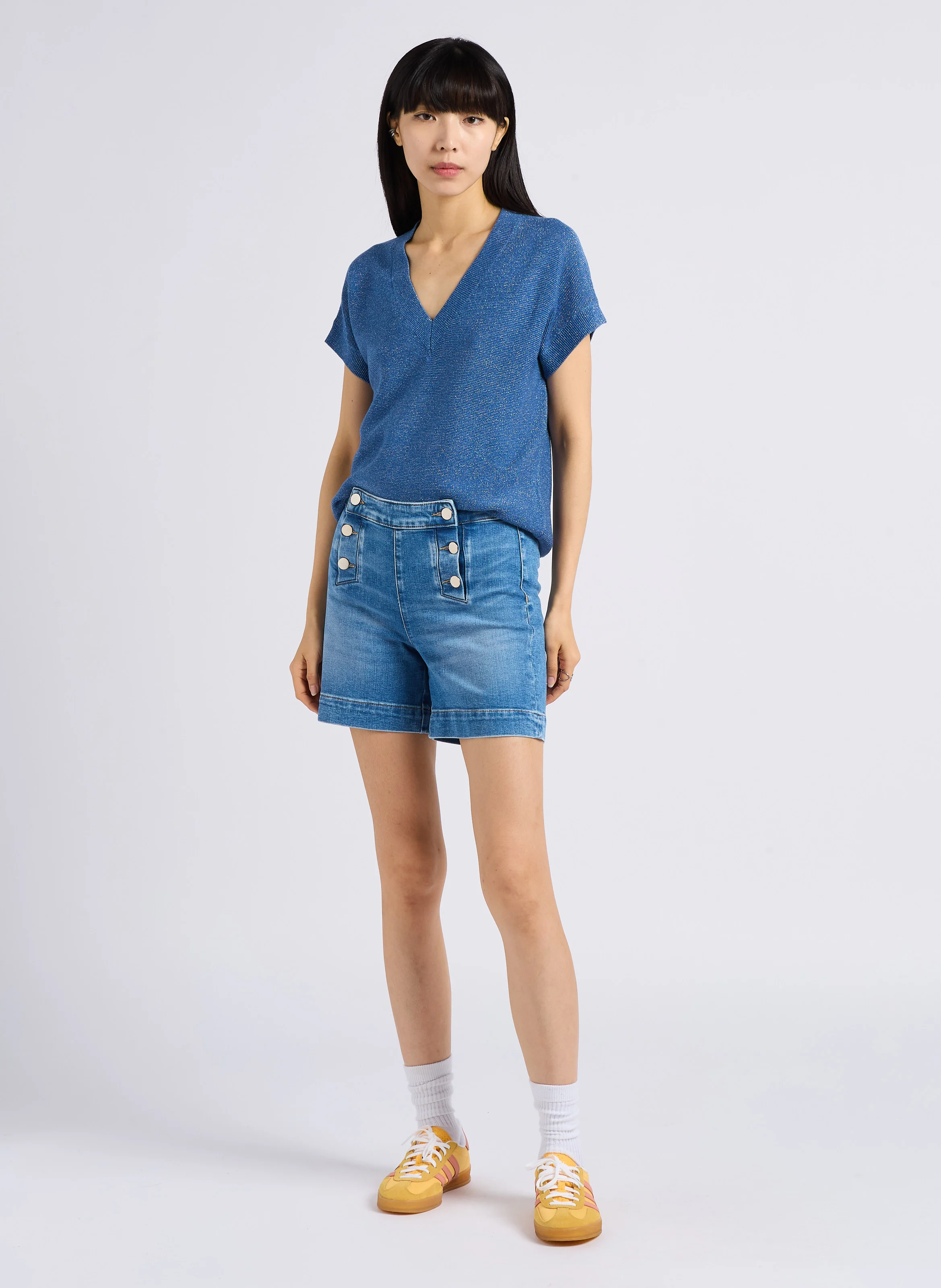 MICKY - Short droit taille haute en coton | Bleu