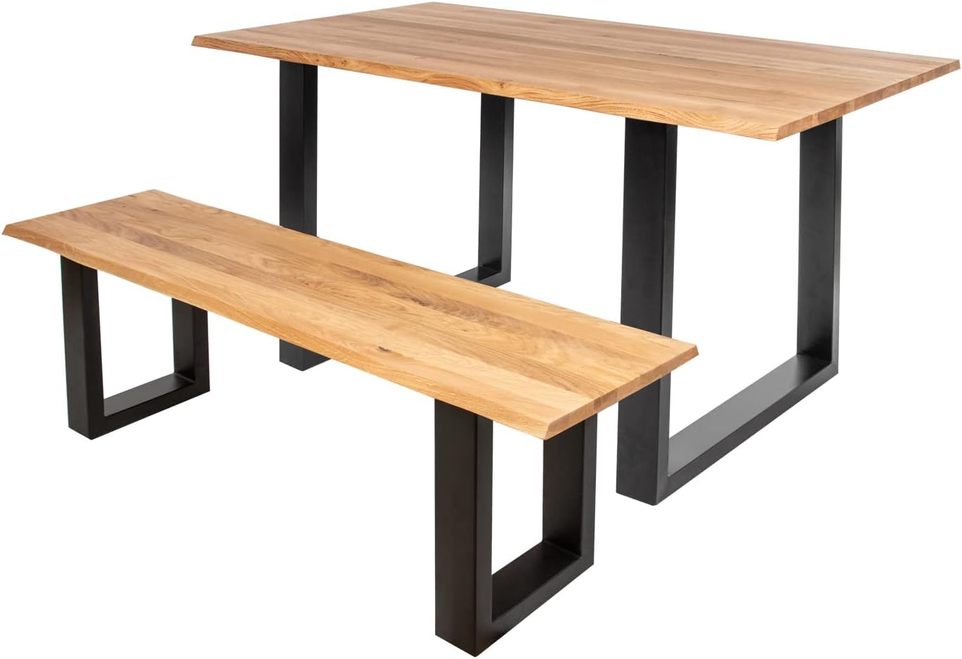 SAM Sitzbank 120x42 cm Enrico, Eichenholz massiv + geölt, schwarz lackiertes Kufengestell Metall, Esszimmerbank, echte Baumkante, Holzbank Massivholz, Baumkantenbank