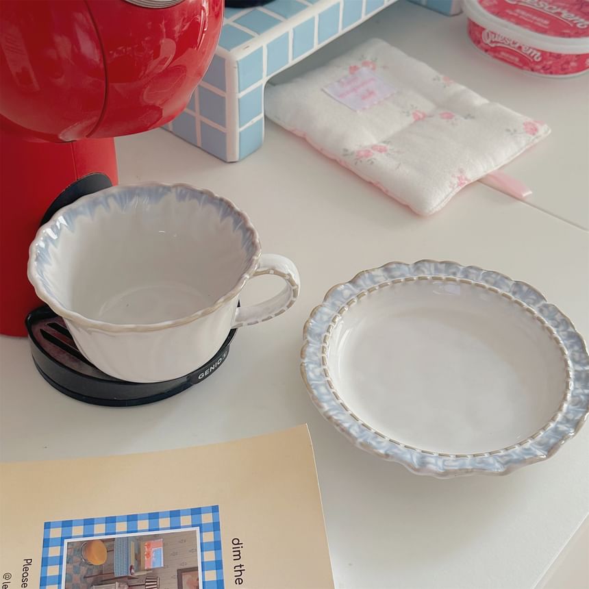 Olsin - Set van keramische schotels, kommen, borden en drinkbekers met ruches (verschillende ontwerpen)