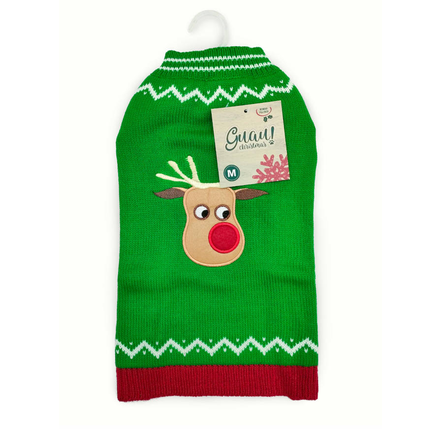 Camisa natalina verde com estampa de rena da Woof para cães.