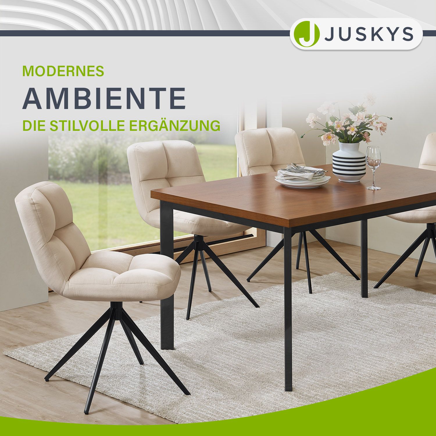 Juskys Drehstuhl Dallas 2er Set - Esszimmerstühle drehbar - Stuhl 120 kg belastbar - Samt Beige