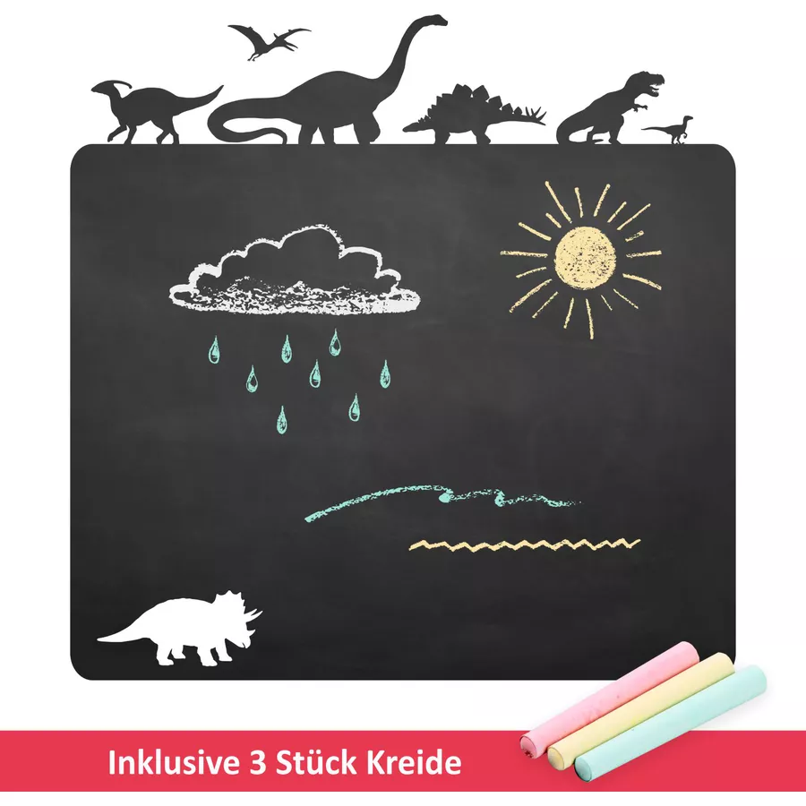 Nikima Wandtattoo 020 Dinosaurier - selbstklebende Tafelfolie Kreidefolie inkl. 3 Stück Kreide schwarz
