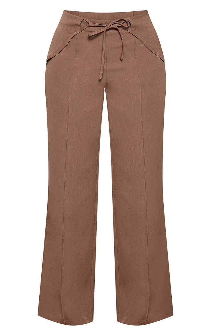 Gris Pierre Pantalon Tailleur Droit Petite Avec Détail Couture Et Nœud À Nouer Devant