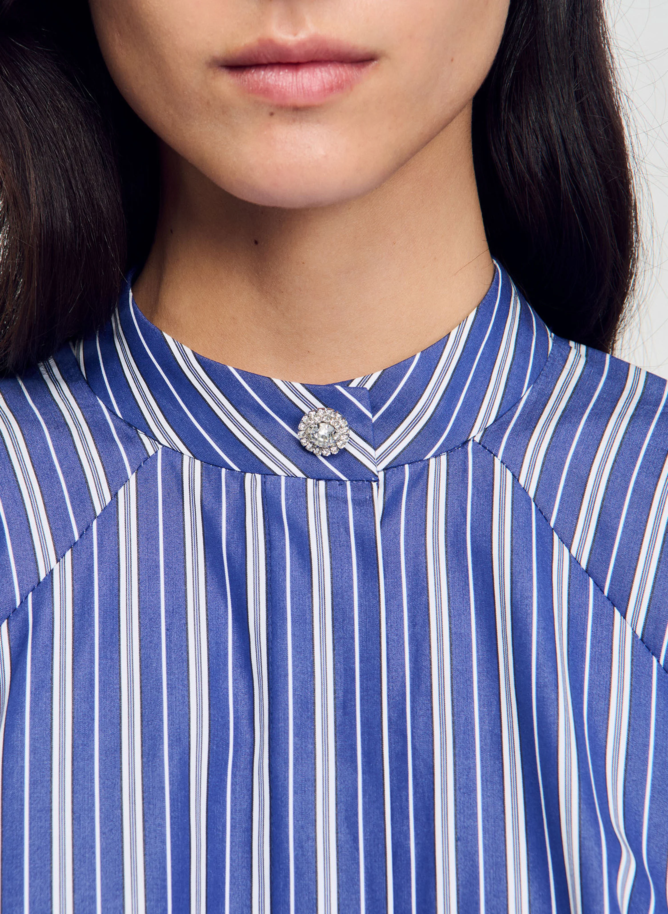 Chemise col rond en coton | Bleu