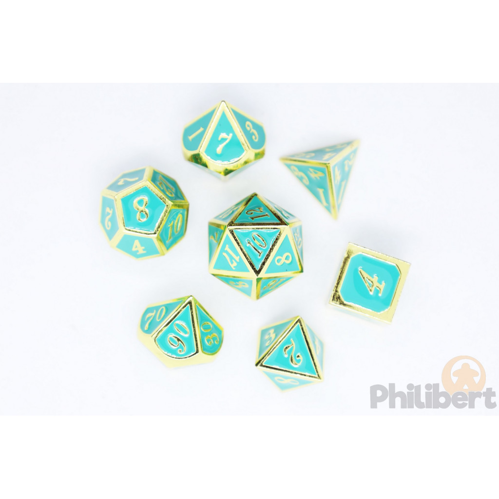 Set de 7 Dés JDR métalliques - Enamel and Gold