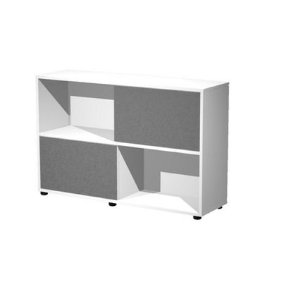 Bibliothèque basse à porte coulissante - L120 x H79 x P35 - Corps blanc - Portes anthracite