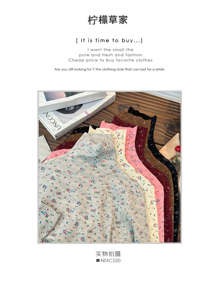 Lemongrass - T-shirt met hoge hals en bloemenprint in 6 kleuren