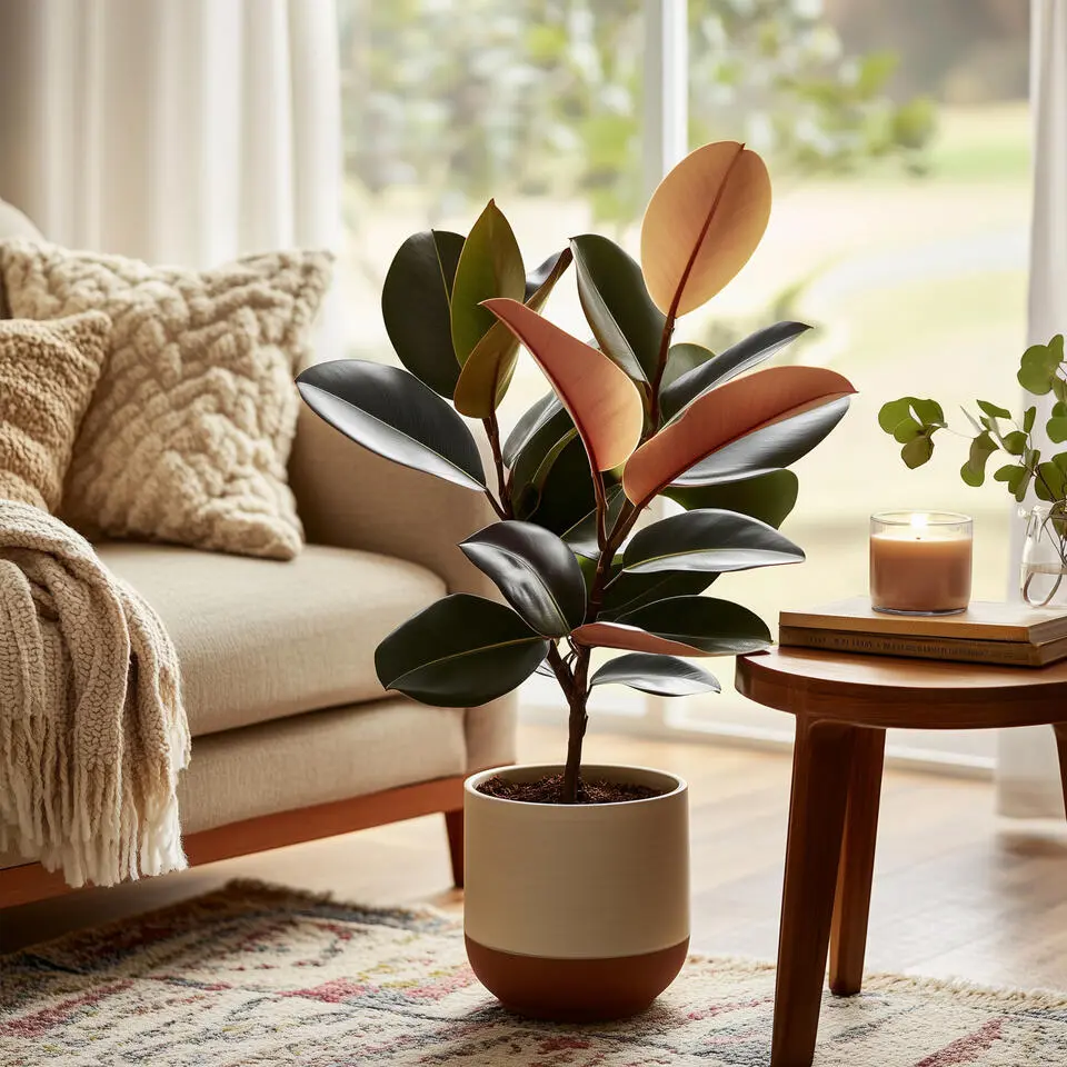 Rubberplant - Ficus Elastica 'Abidjan' - Hoogte 75-100cm - ⌀24cm