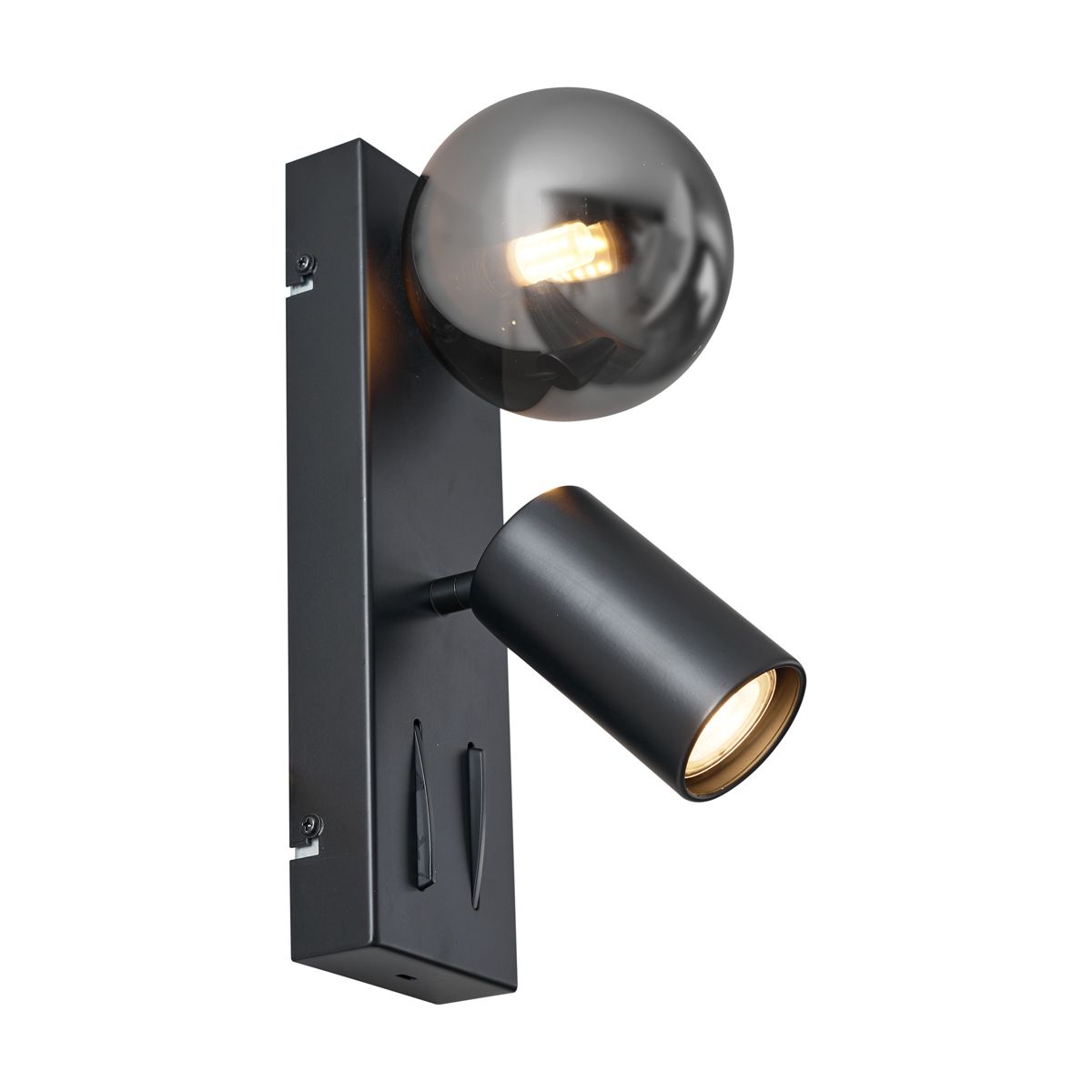Moderne wandlamp zwart 2-lichts kantelbaar met USB-C poort - Lesly