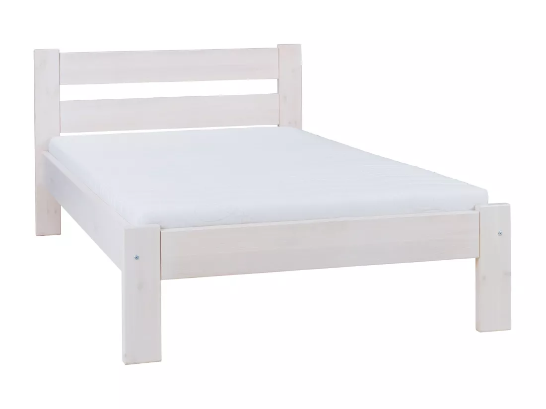 Lit 140x200 en bois Aron, couleur blanchie