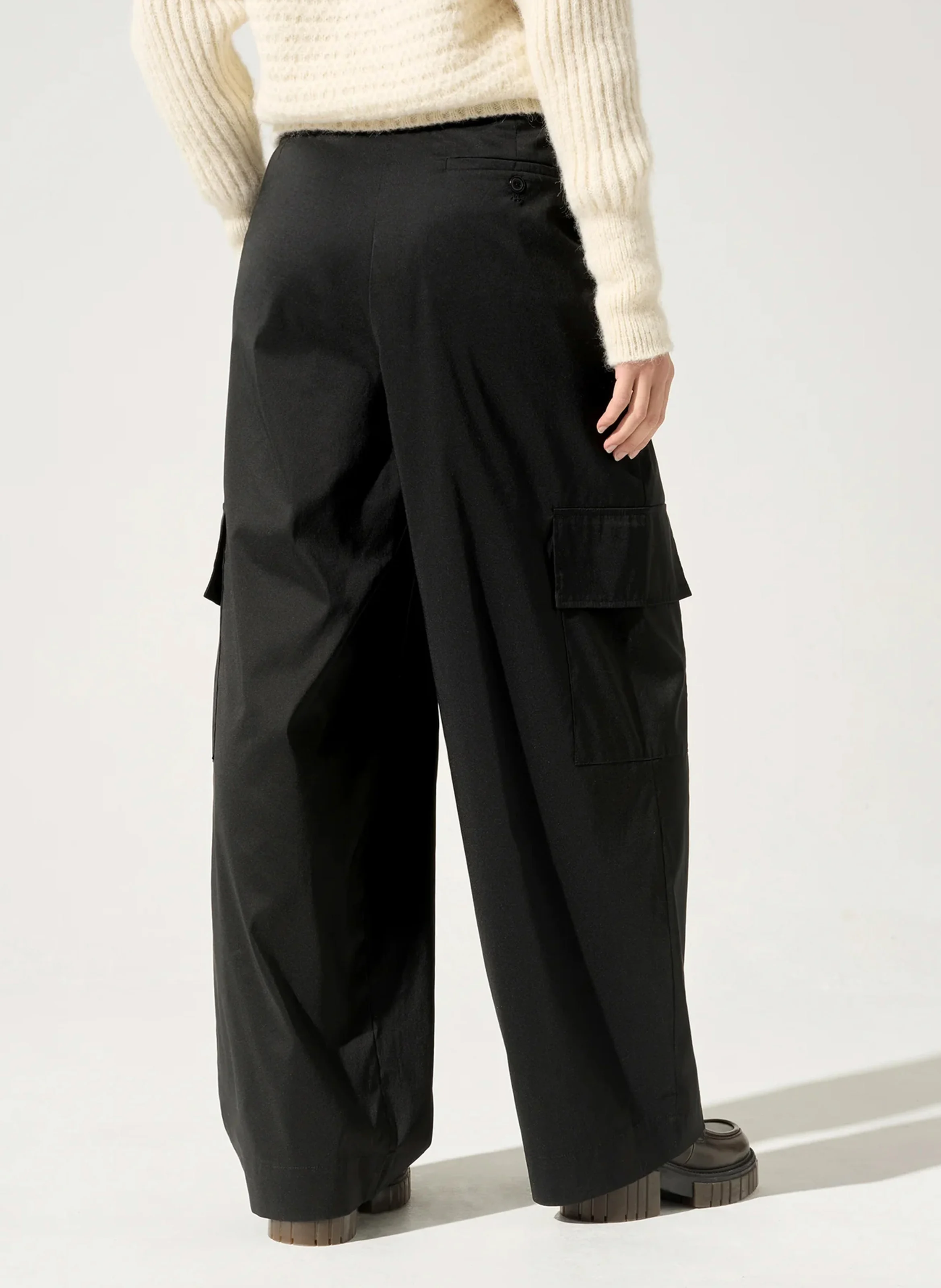 Pantalon large en coton mélangé | Noir