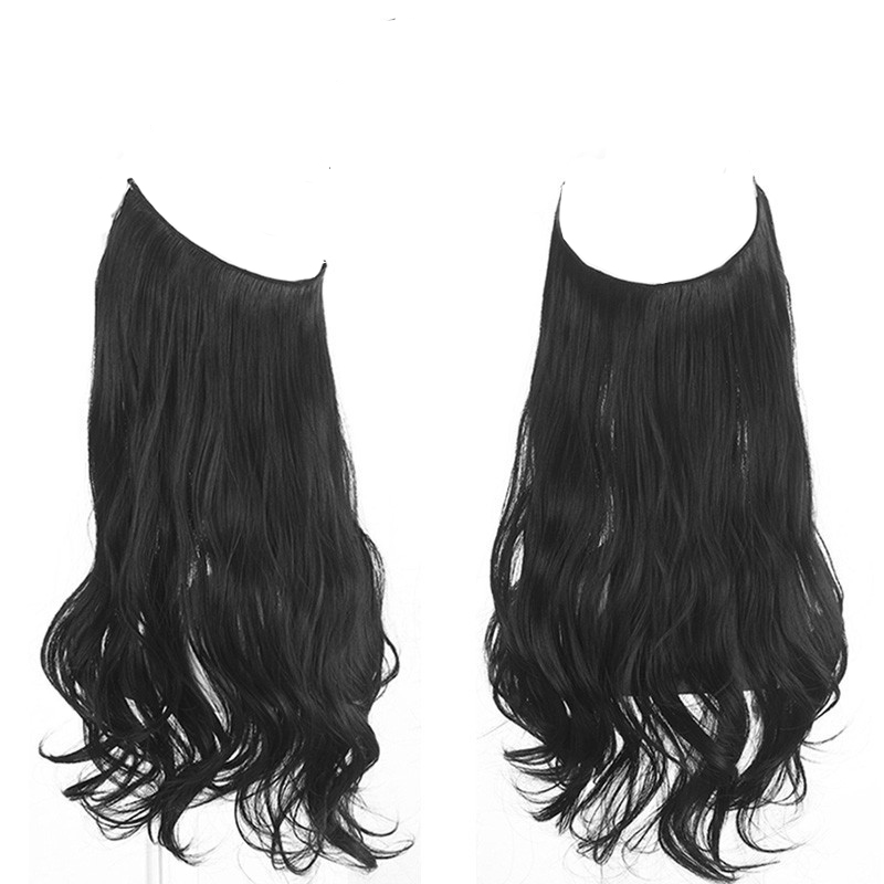 (55cm) Kunsthaar Extensions Halo-Haarverlängerung ohne Clip - Schwarz